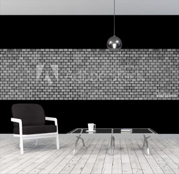 Picture of Dark brick wall texture of black stone blocks high resolution panorama